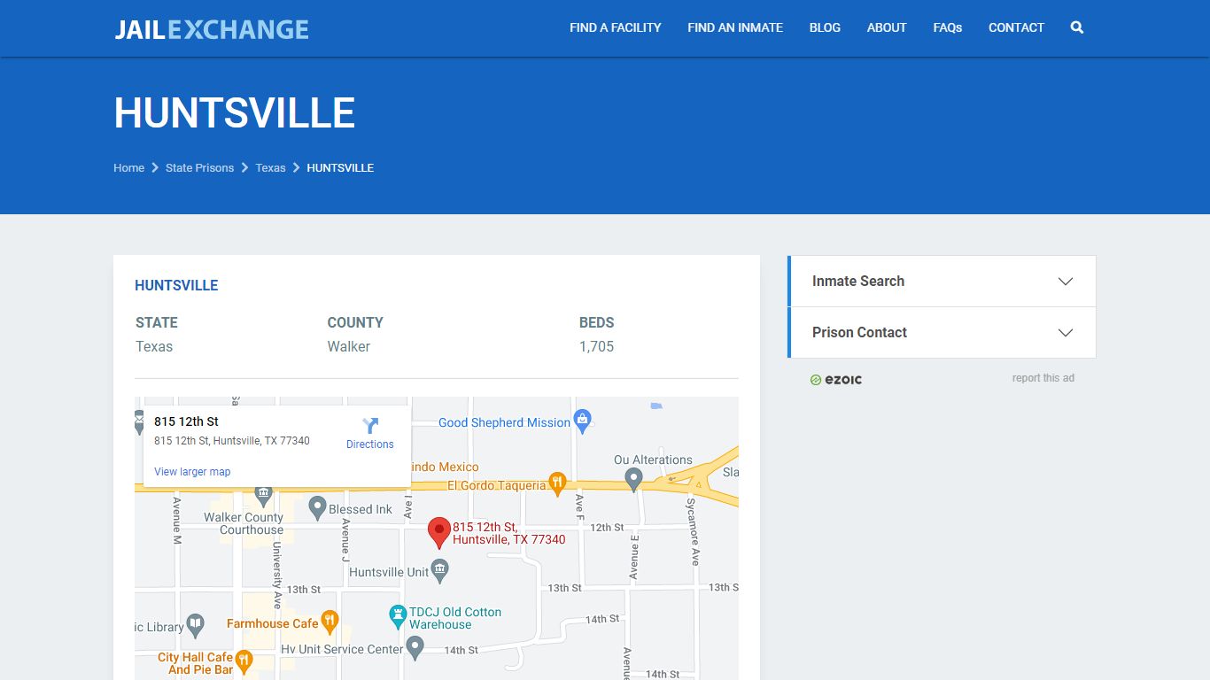HUNTSVILLE Prisoner Search | Visitation, Mail, FAQ, Email, Phone | , TX